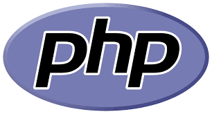 PHP logo with white lowercase letters on a purple oval background.